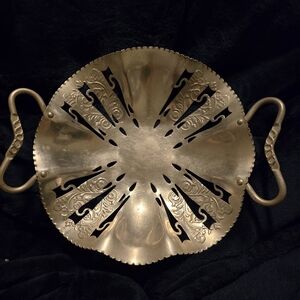 Vintage Thames Japan Aluminum Floral Decorative Tray with Handles Scratches 9"